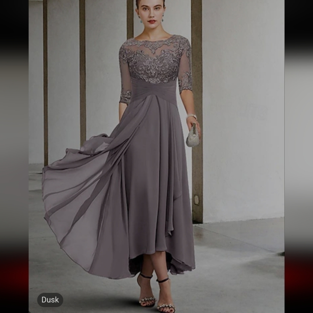 NWT A Line Lace Dress Dusk Gray Purple Wedding Dress Size 8 TS Couture LanTing‍